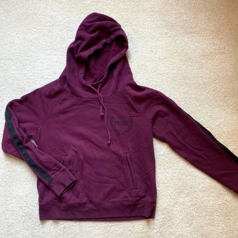 PINK by Victoria's Secret Maroon/Black Hoodie Sweatshirt Size Large EUC